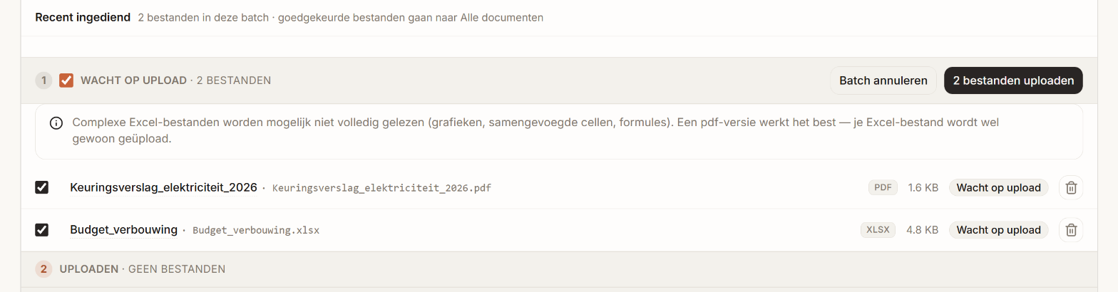 De wachtrij met de melding over Excel-bestanden