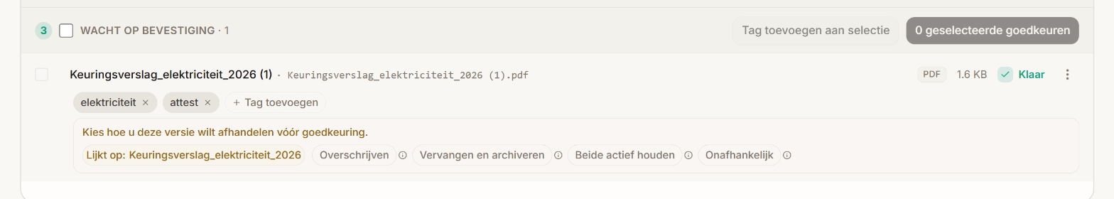 De versiekeuze onder een document in stap 3