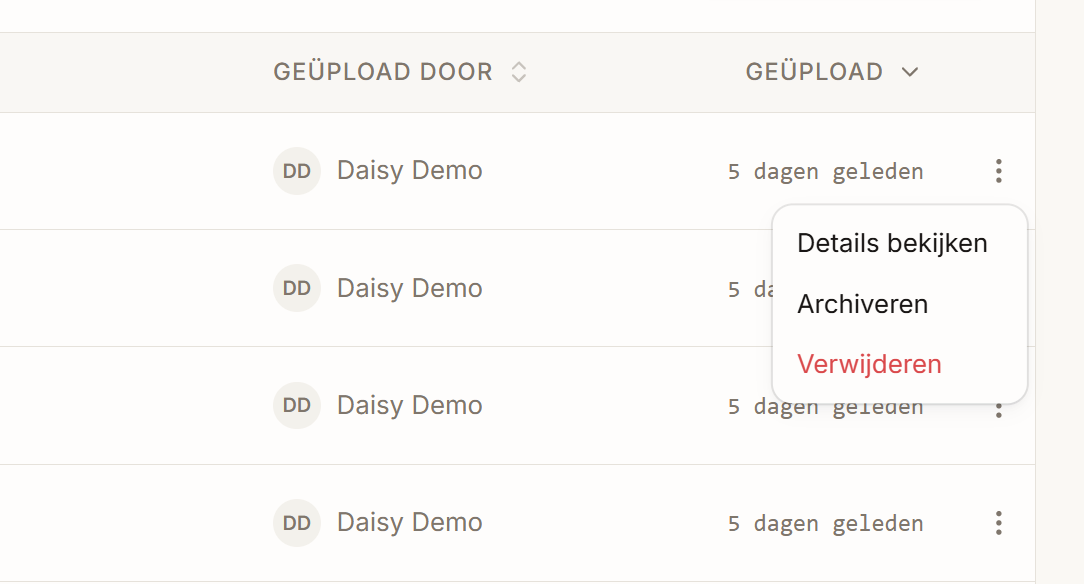 Het menu op een documentrij