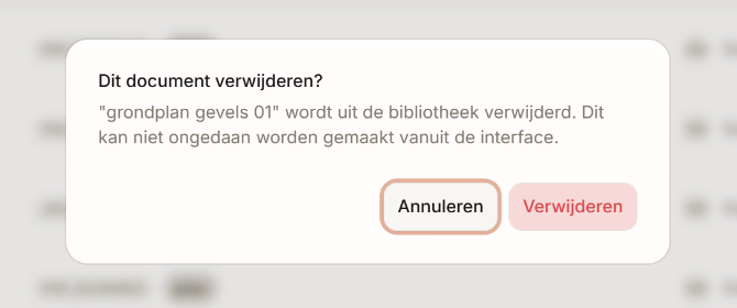 Het bevestigingsvenster om een document te verwijderen