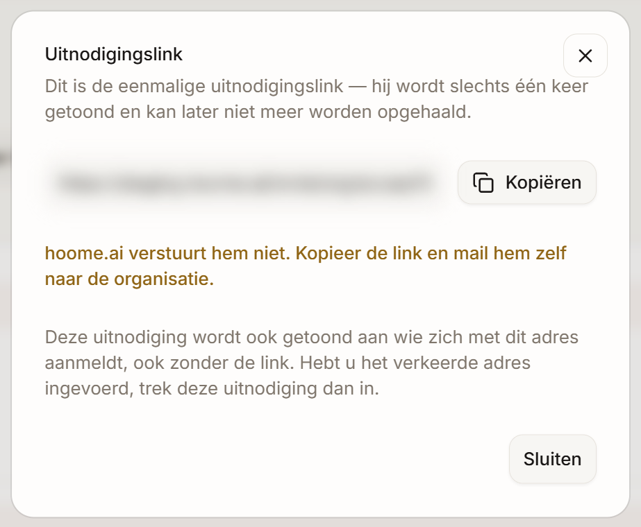 Het venster Uitnodigingslink
