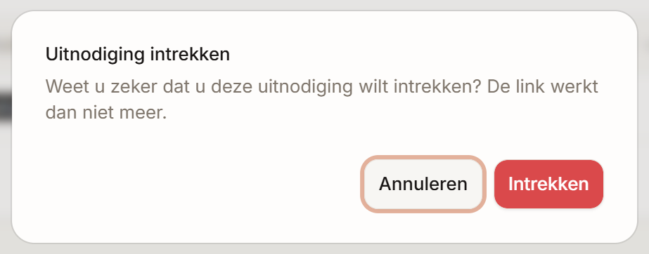 Het bevestigingsvenster Uitnodiging intrekken