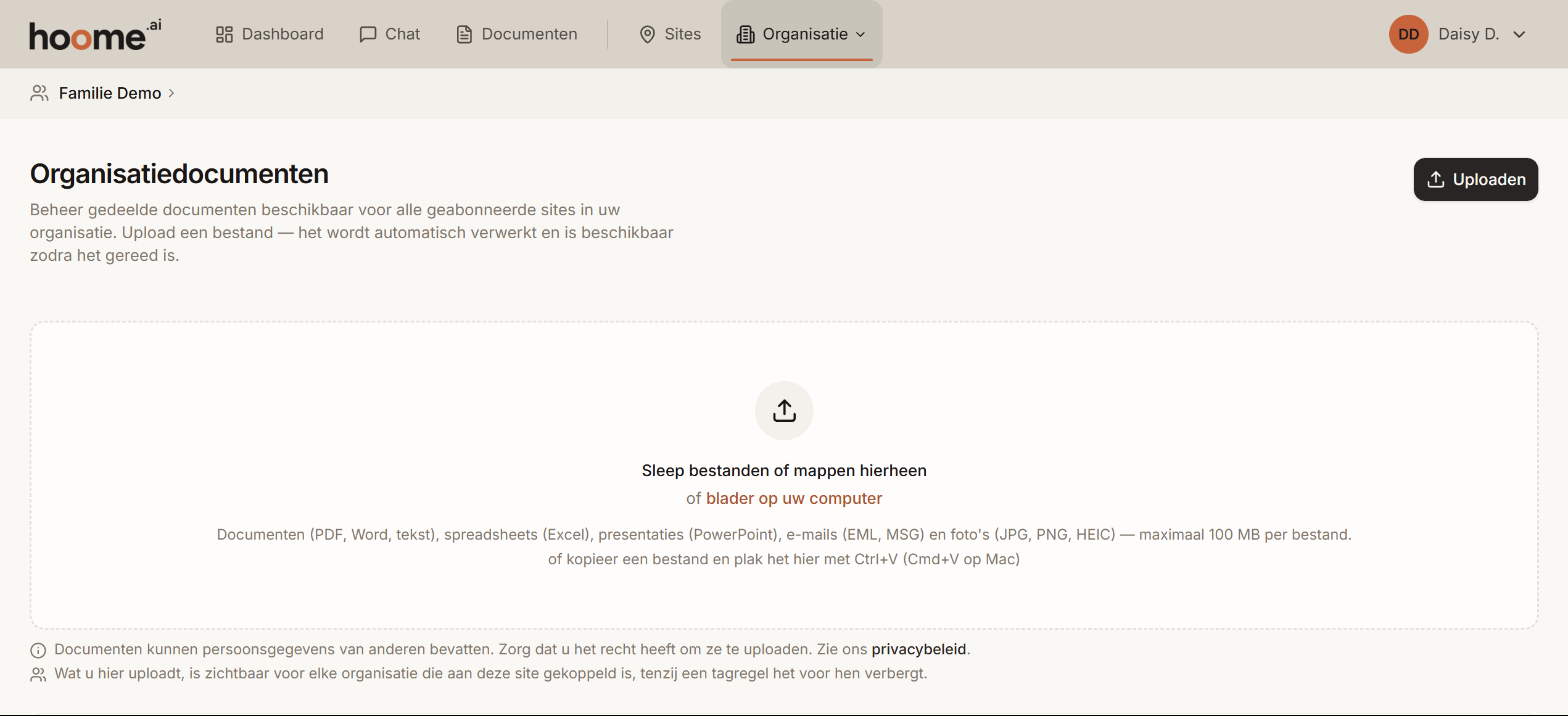 De pagina Organisatiedocumenten
