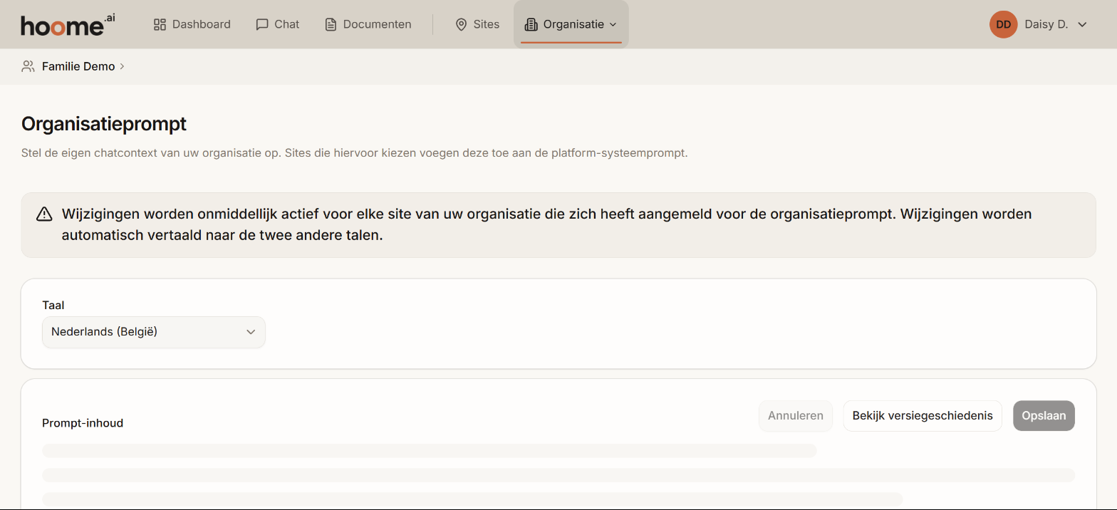 De pagina Organisatieprompt