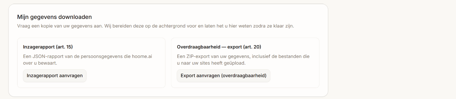 Het blok Mijn gegevens downloaden