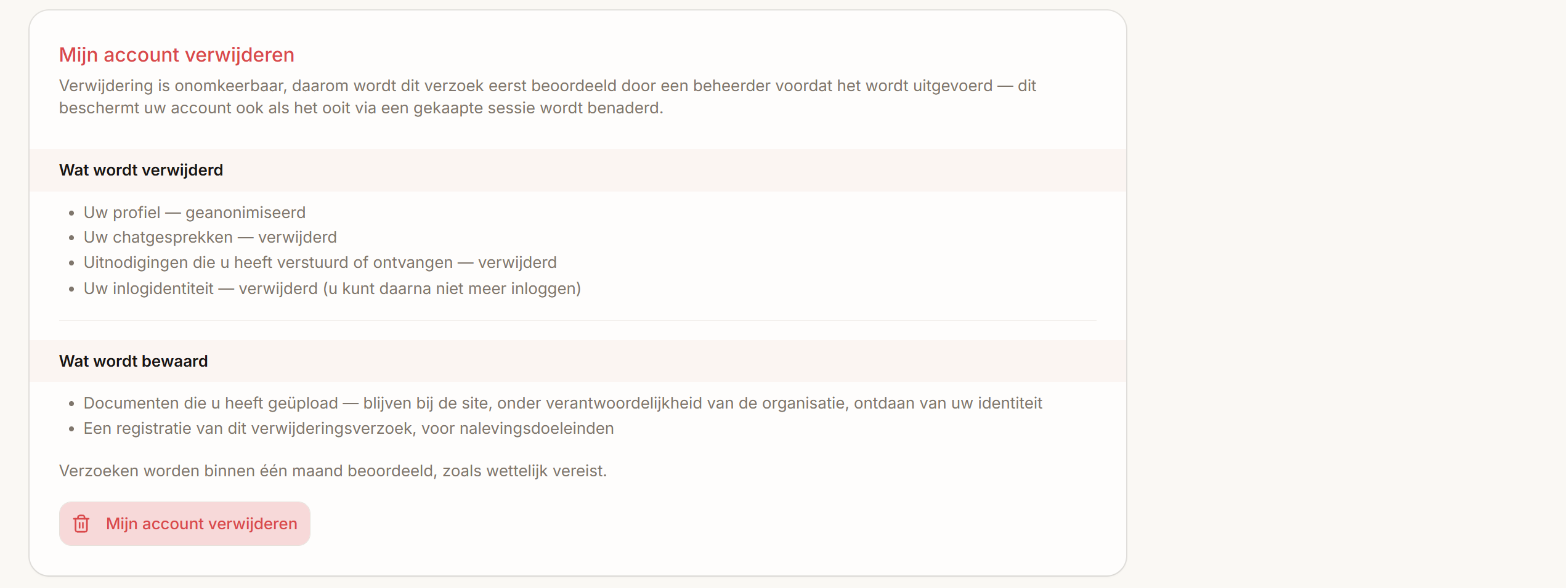 Het blok Mijn account verwijderen
