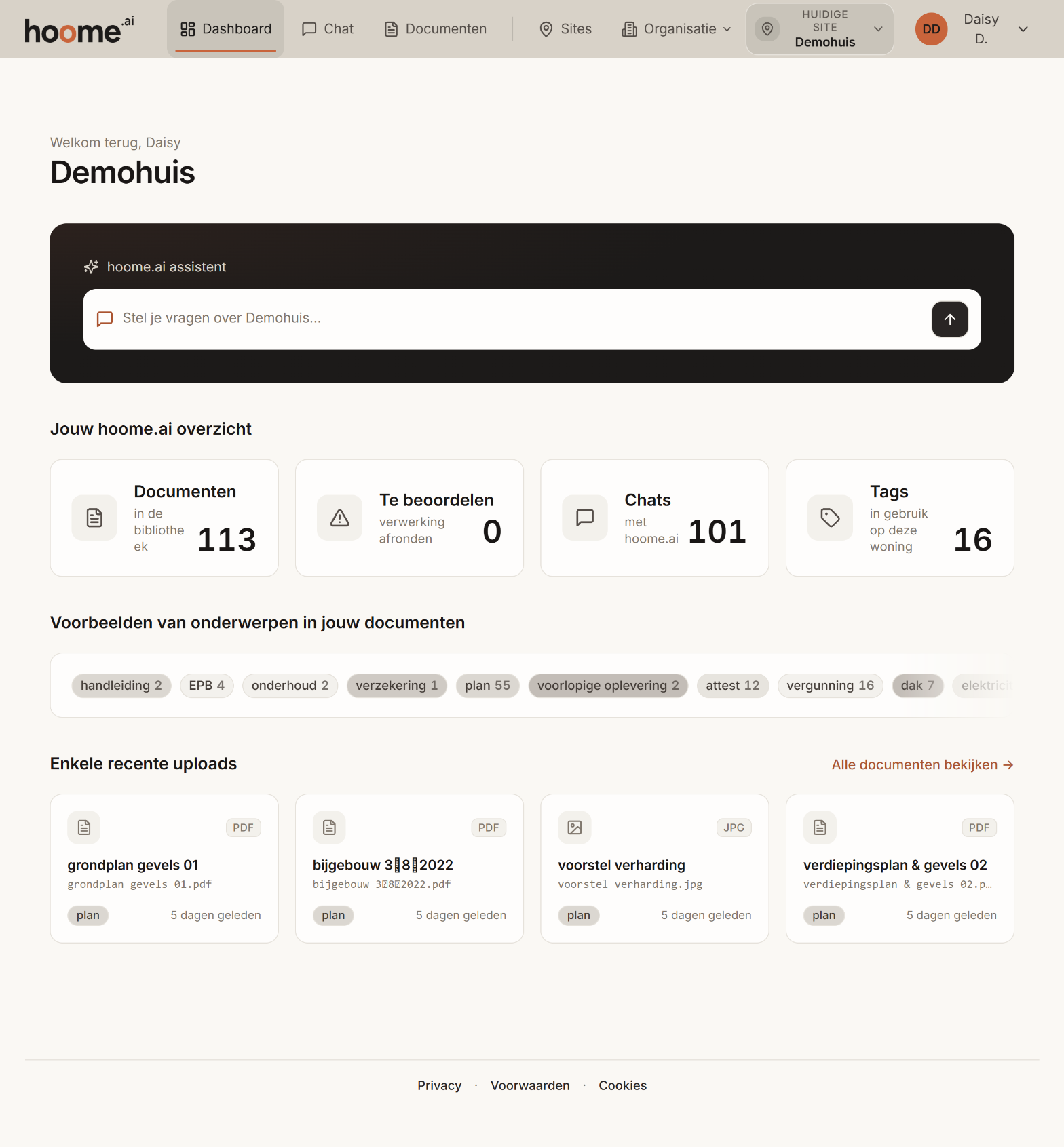 Het dashboard op een tablet in liggende stand