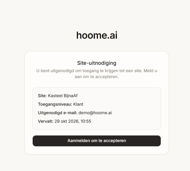 De pagina Site-uitnodiging voor je bent aangemeld